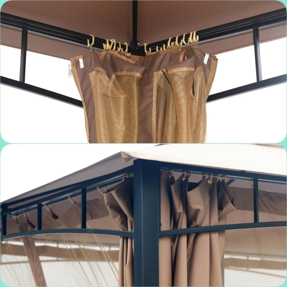 Heavy Duty Patio Gazebo with Double Roof and Privacy Curtains