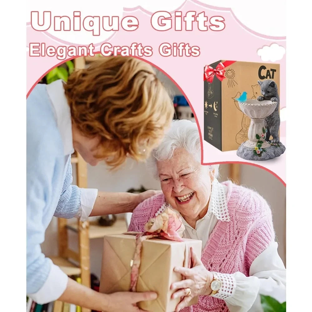 Solar Cat Statues for Outdoor Bird Baths and Garden Decor