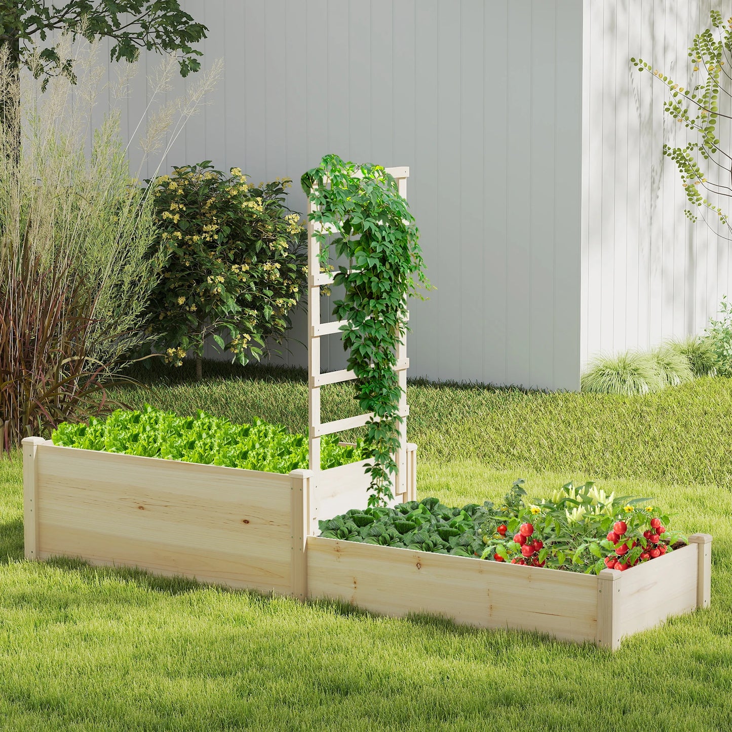 Stylish Raised Garden Bed with Trellis and Planter Boxes