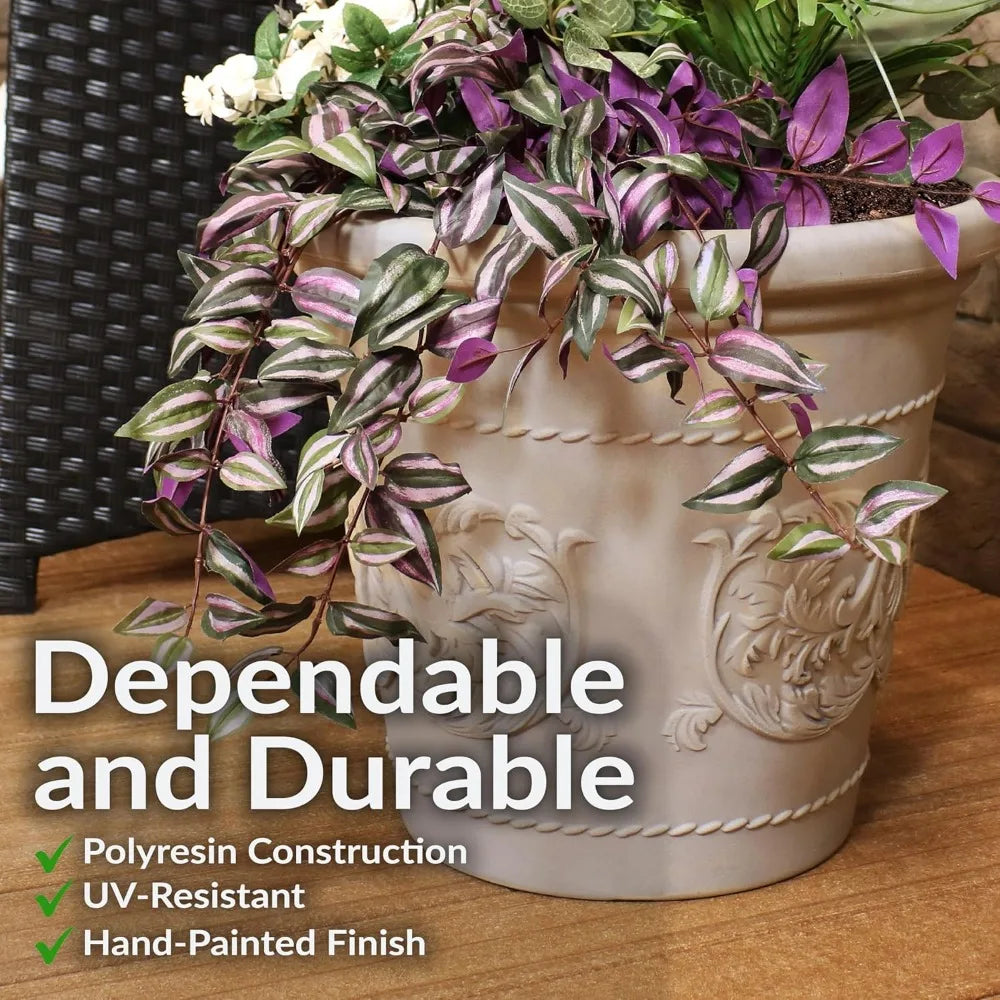 Large Outdoor Planter Set with Drainage Holes for Gardening