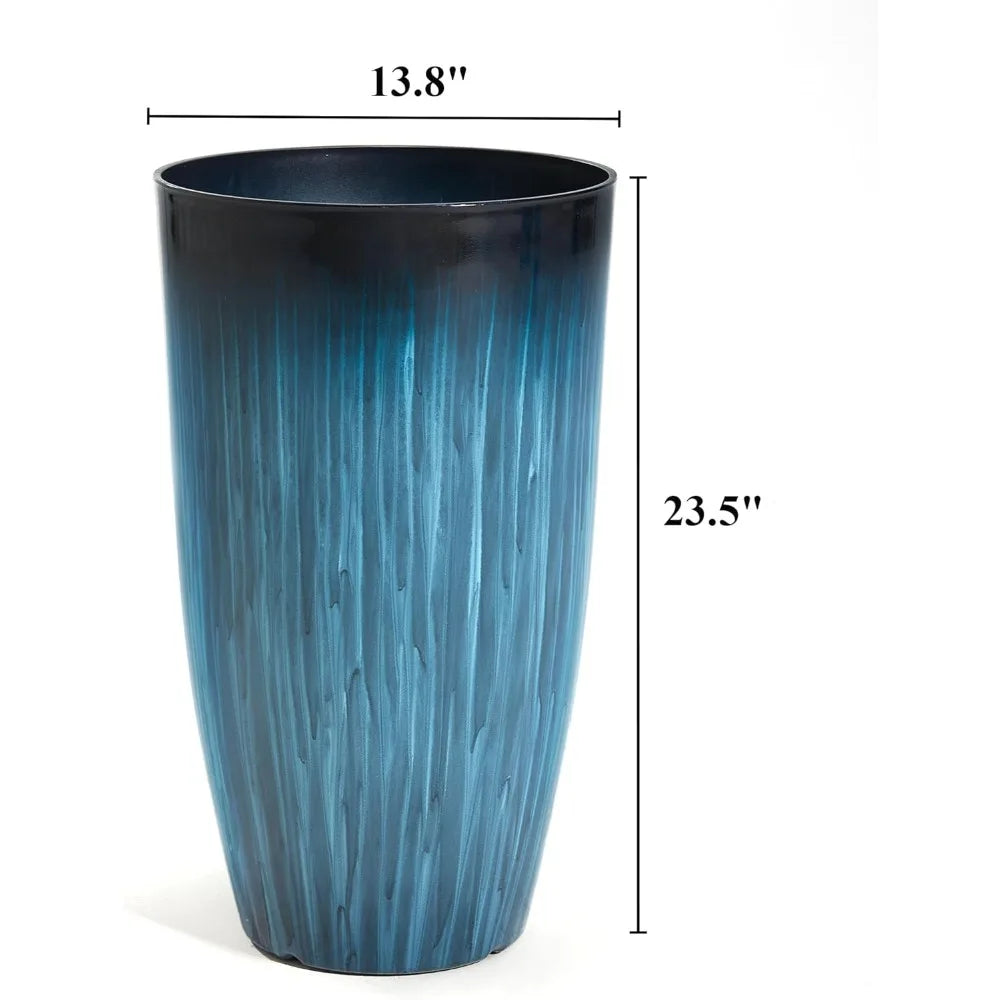 Set of 2 Gradient Blue Glossy Tall Plant Pots