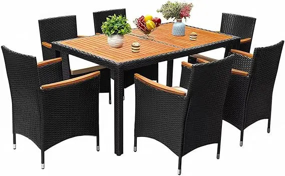 Modern 7 Piece Outdoor Dining Set with Soft Cushions