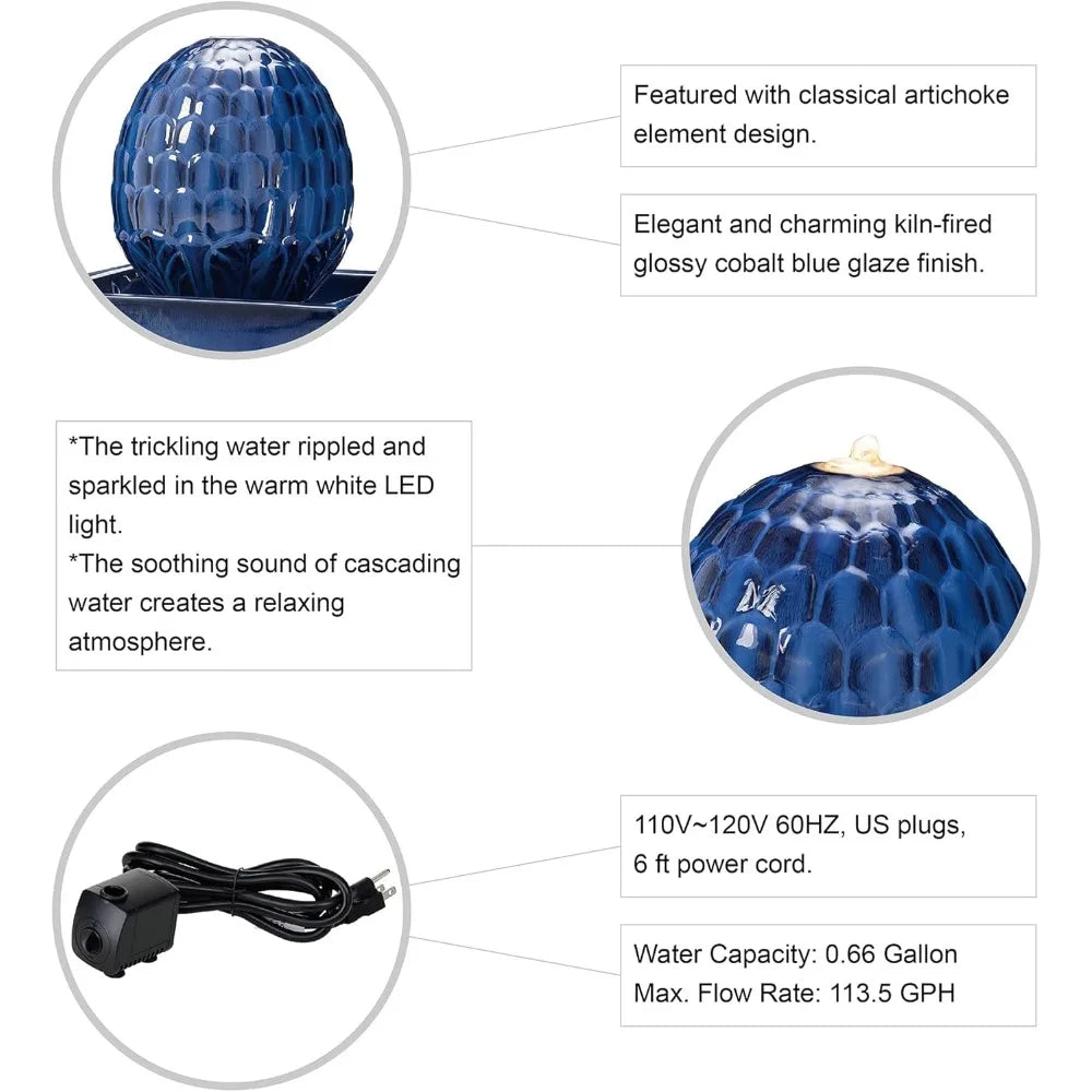 Ceramic Outdoor Water Fountain With LED Light And Pump