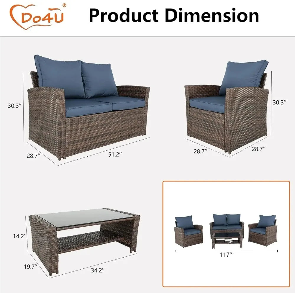 Modern Outdoor Wicker Sectional Patio Furniture Conversation Set