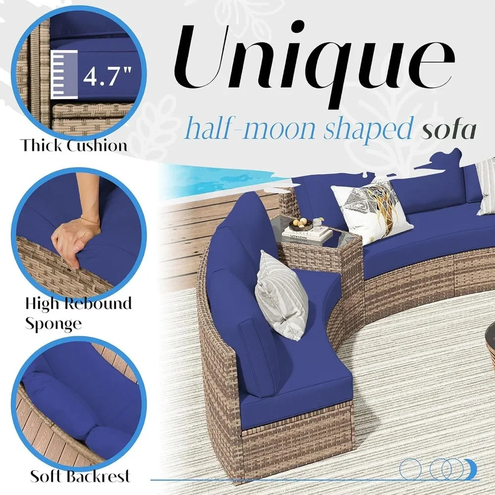 Modern Outdoor 3 Piece Half-Moon Sectional Sofa Set