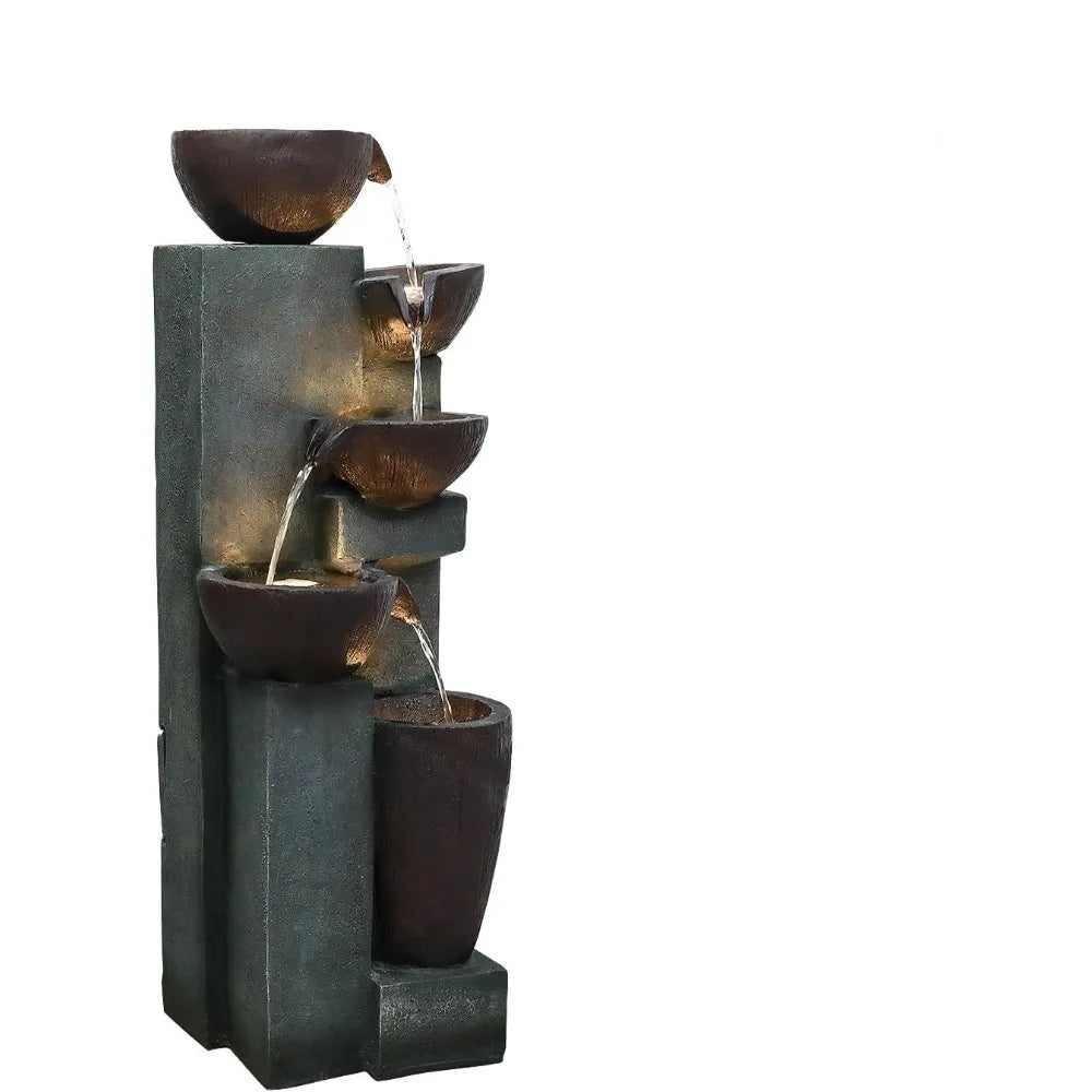 Outdoor Resin Water Fountain with LED Lighting for Garden Decor