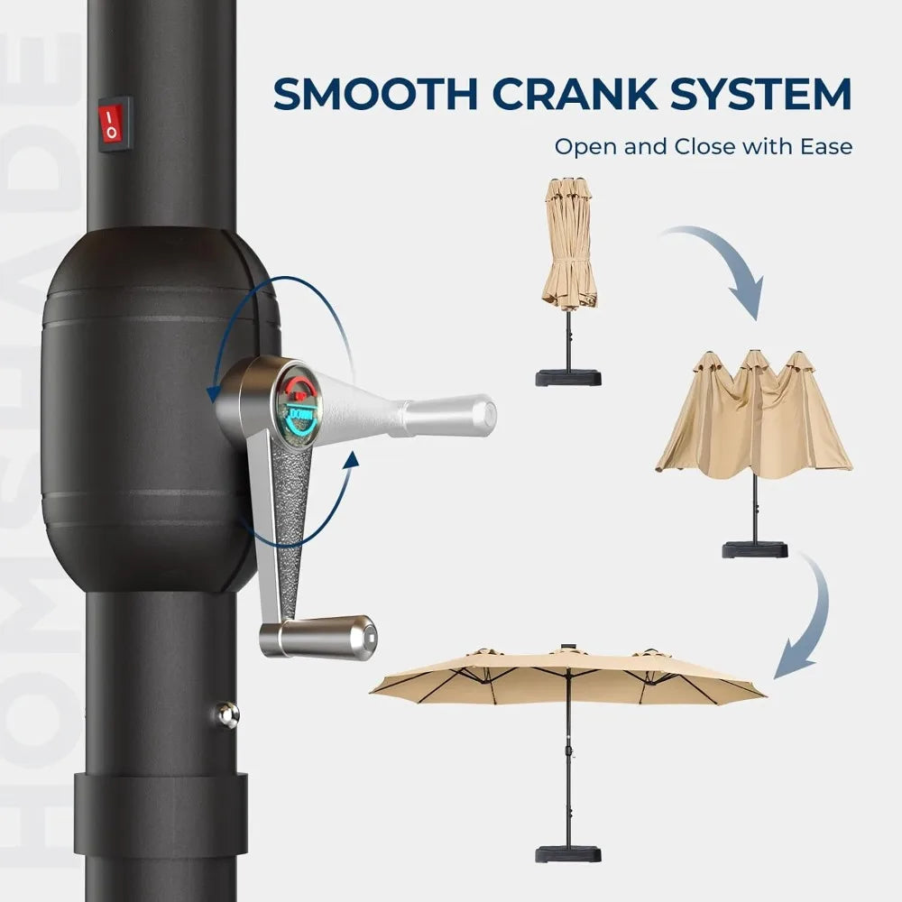 Double Sided Patio Umbrella with Solar Lights for Outdoor Enjoyment