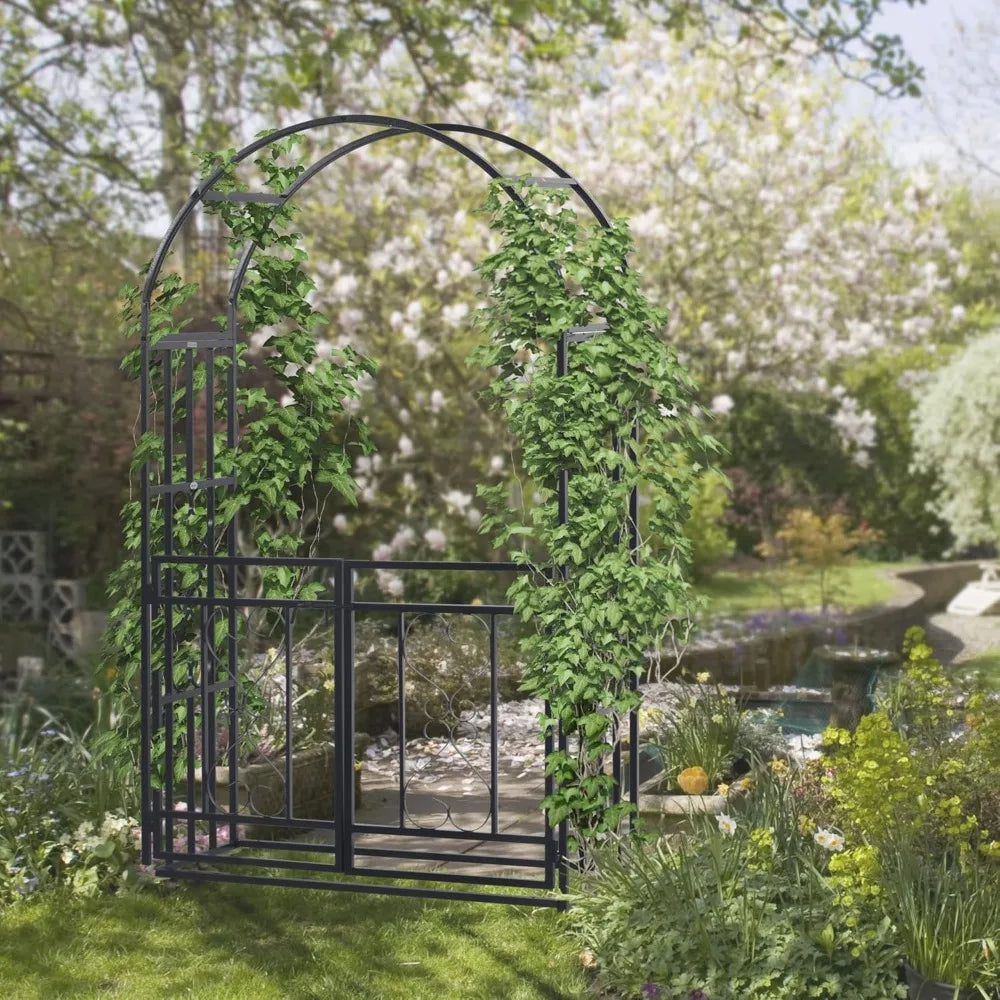 Metal Garden Arbor with Double Doors and Heart Motifs