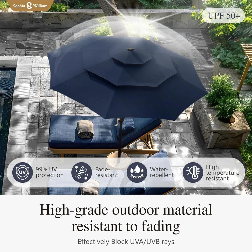 Three-Tier Ventilated Patio Umbrella with Adjustable Tilt and Lights