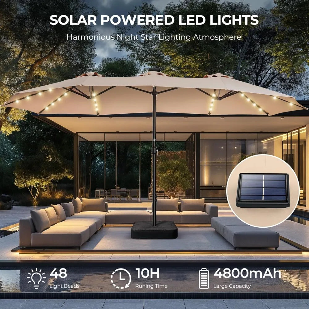 Double Sided Patio Umbrella with Solar Lights for Outdoor Enjoyment