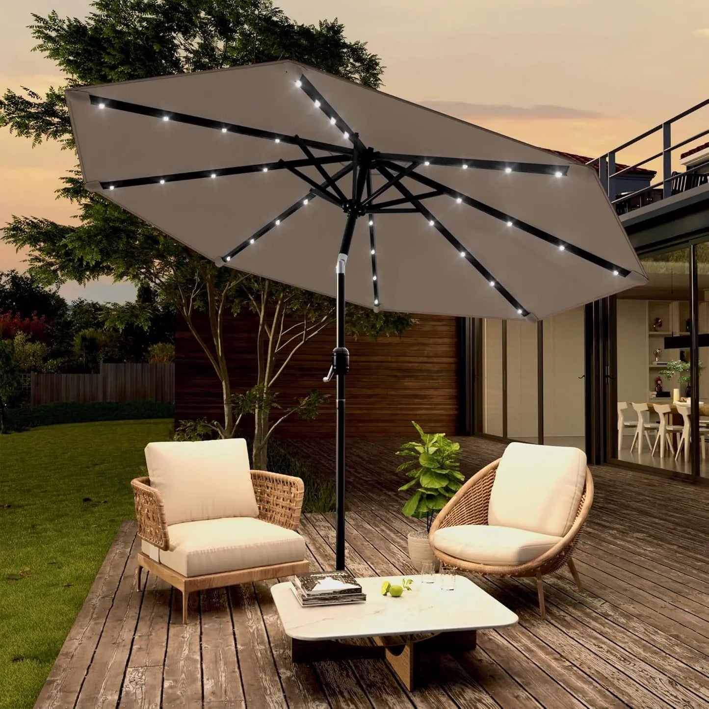 Solar Powered Patio Umbrella with 32 LED Lights and Tilt