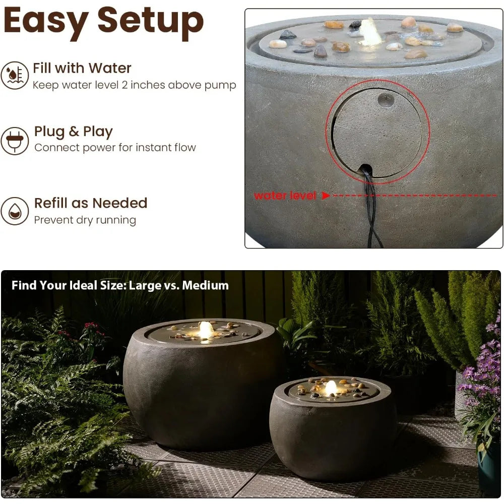Garden Water Fountain with Lights and Pump for Outdoor Serenity