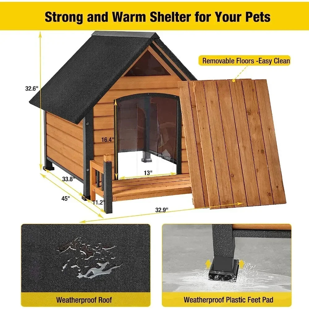 Durable Outdoor Dog Kennel with Elevated Porch and Waterproof Design