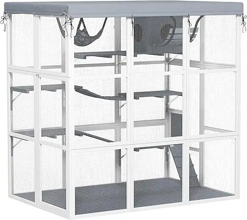 Luxury Outdoor Cat Enclosure with Hammock and Jump Platforms