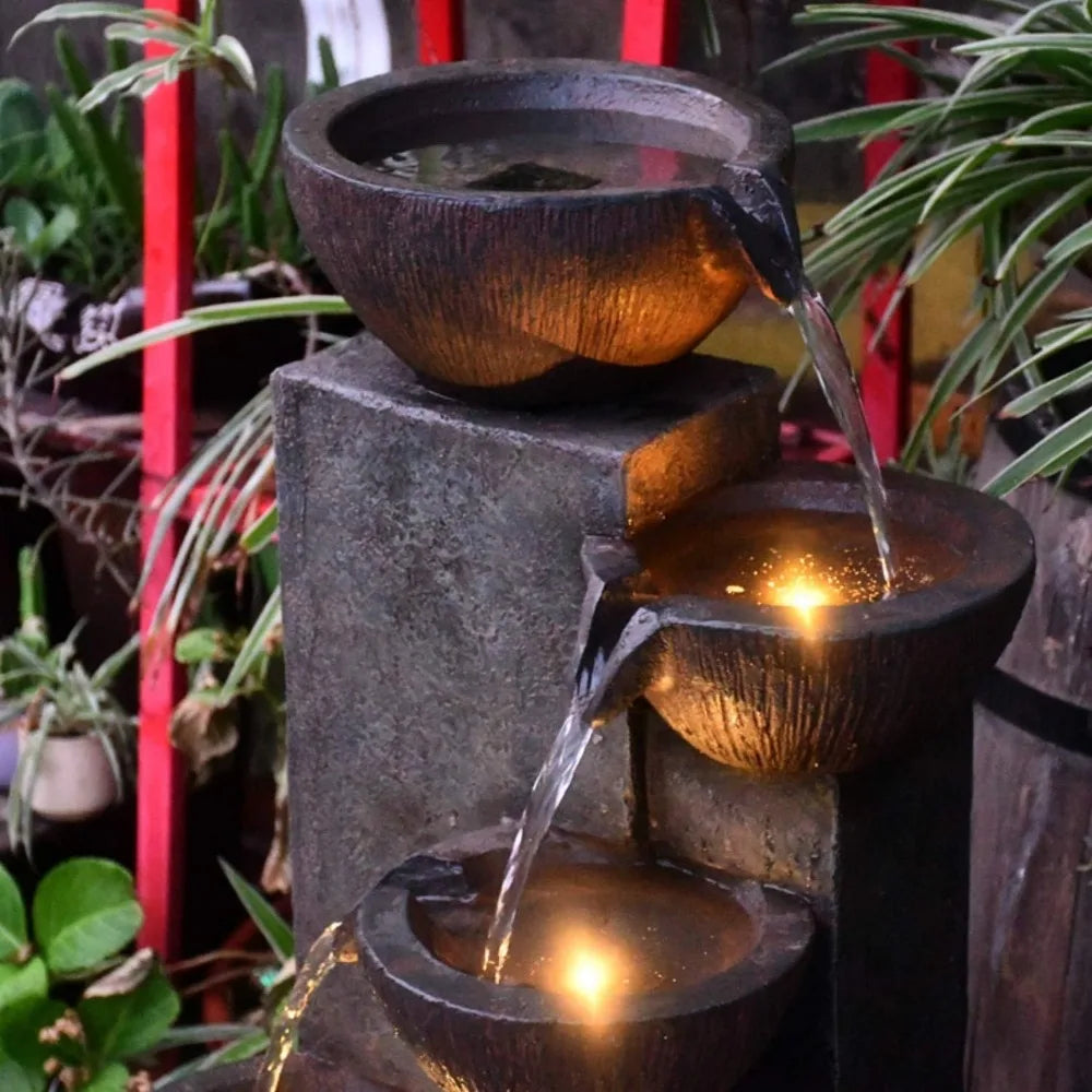 Outdoor Resin Water Fountain with LED Lighting for Garden Decor