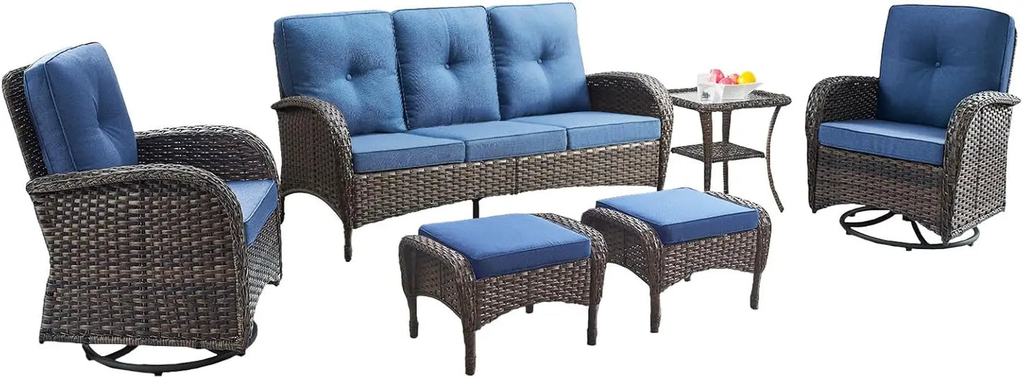 Modern Wicker Patio Conversation Set with Swivel Rocker Chairs