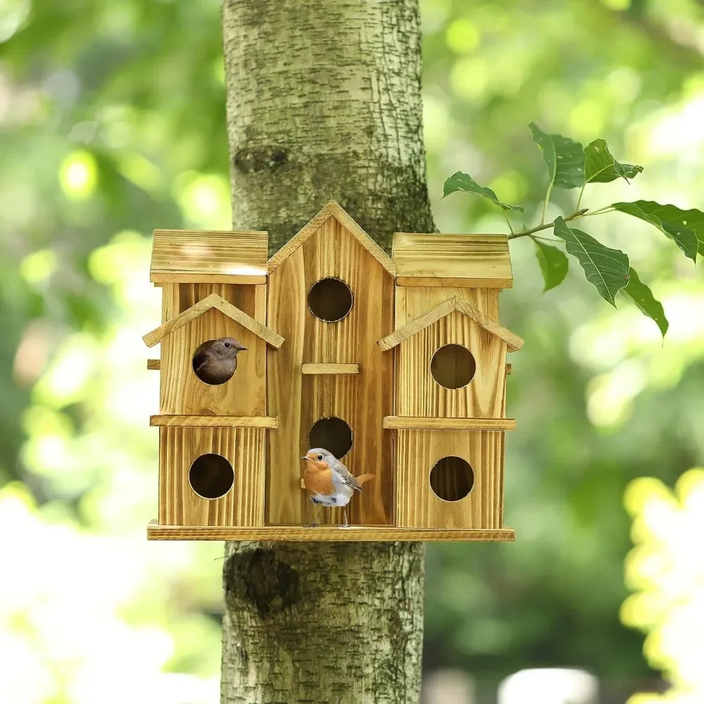Large Wooden Bird House for 10 Families Outdoor Garden Decor