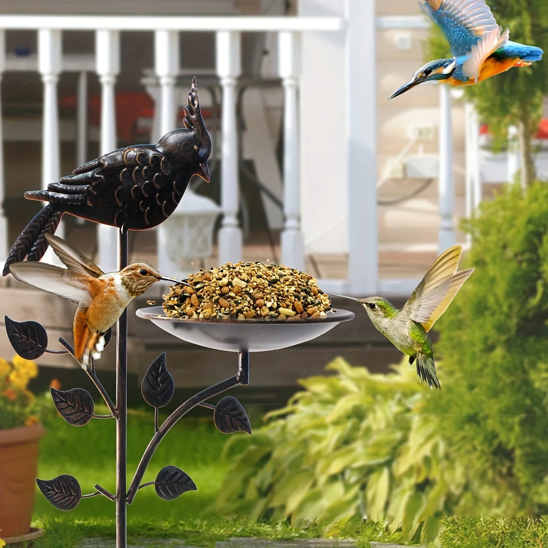 Metal Oriole Bird Feeder Stake for Outdoor Garden Wildlife