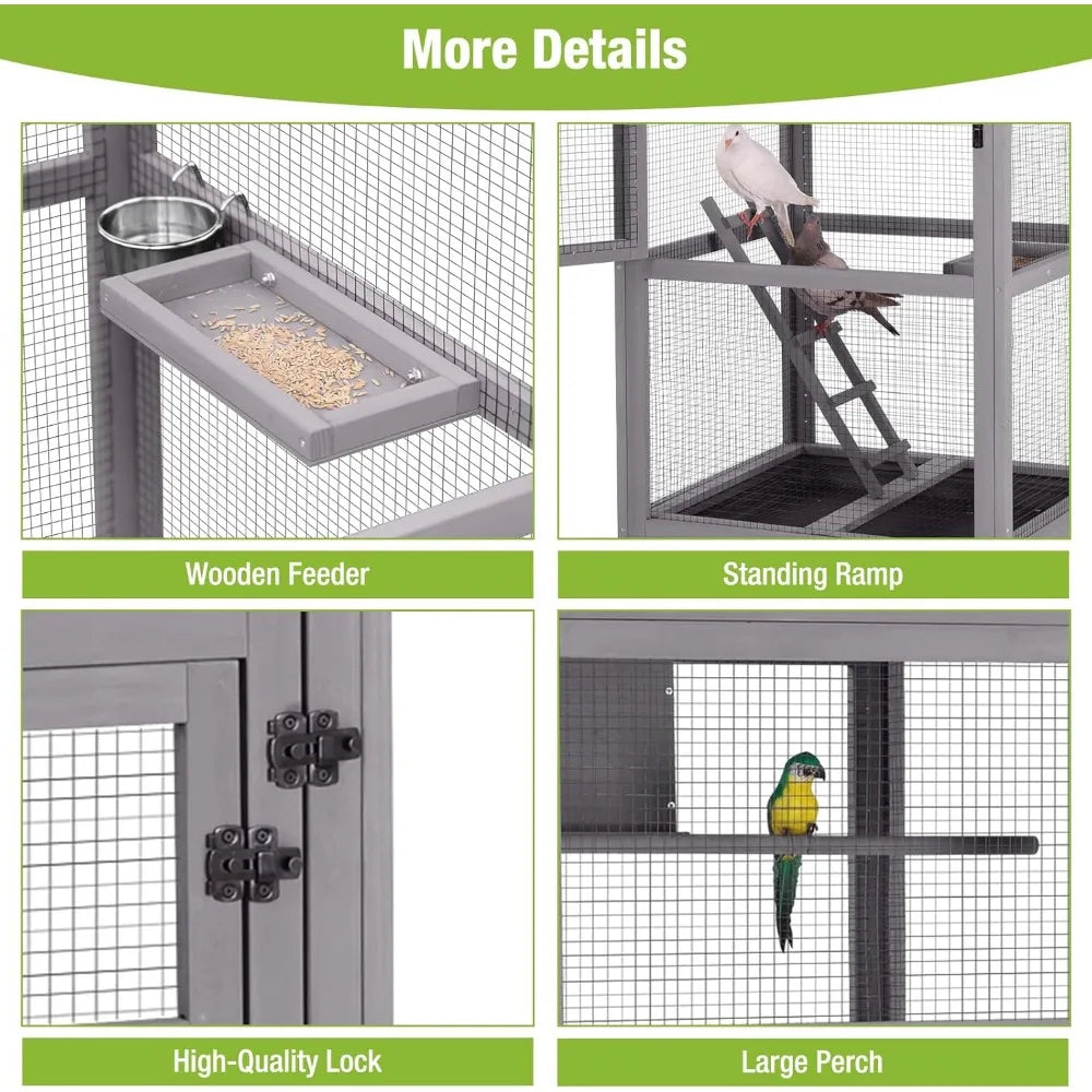 Outdoor Wooden Bird Cage for Parrots and Lovebirds