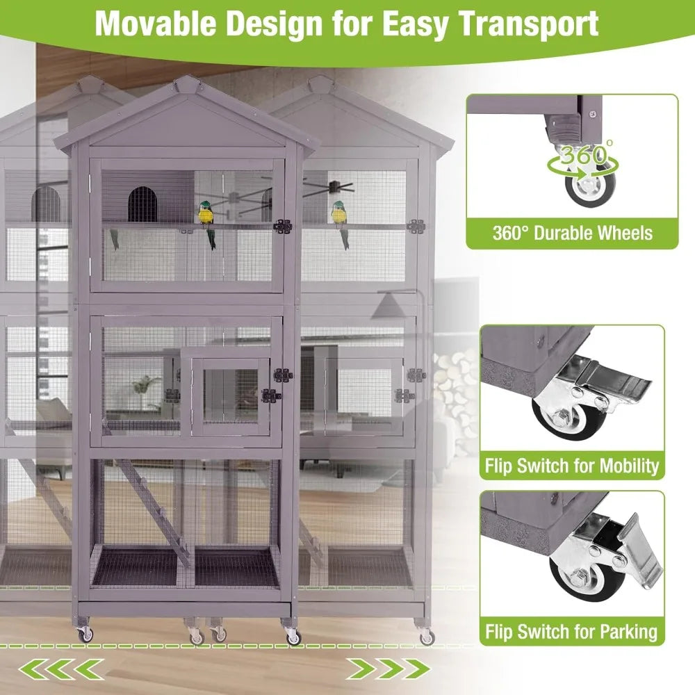 Outdoor Wooden Bird Cage for Parrots and Lovebirds