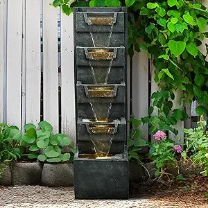 Outdoor Resin Water Fountain with LED Lighting for Garden Decor