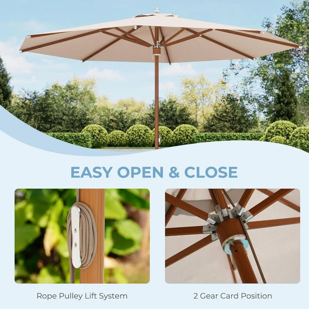 Patio Umbrella With Faux-Wood Grain Aluminum Ribs For Outdoors