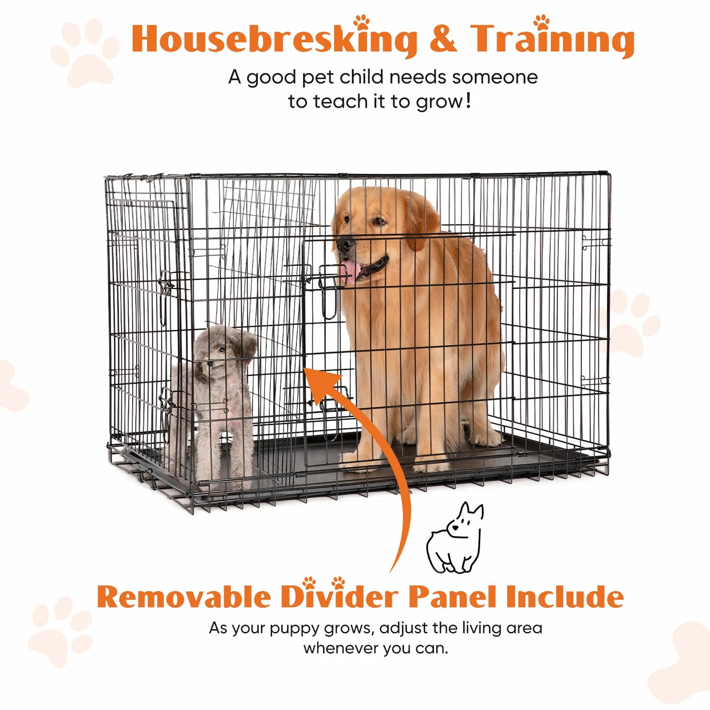 JHK Double Door Folding Dog Cage with Leak-Proof Tray