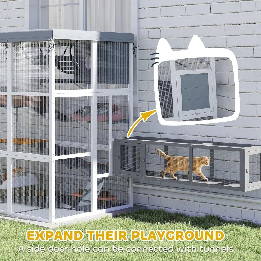 Luxury Outdoor Cat Enclosure with Hammock and Jump Platforms