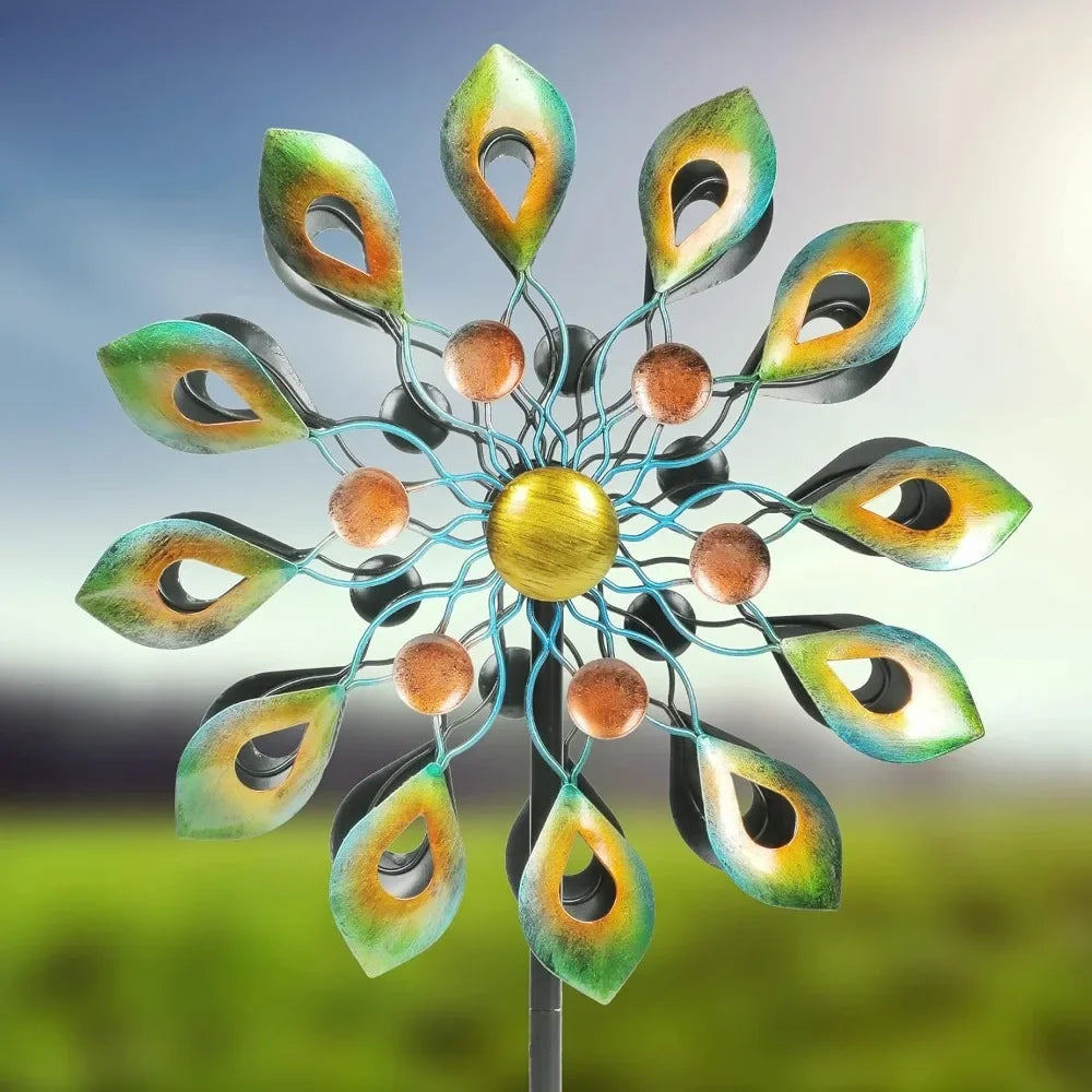 Kinetic Wind Spinner Garden Stake Metal Peacock Outdoor Decoration