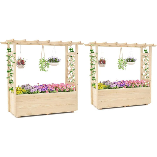 Giantex Set of 2 Raised Garden Beds with Trellis
