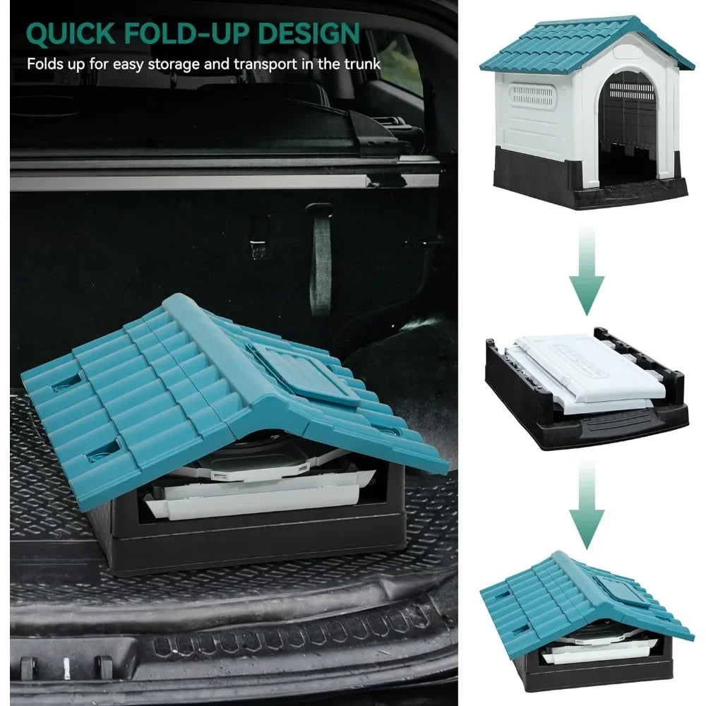 Folding Outdoor Plastic Dog House With Adjustable Skylight