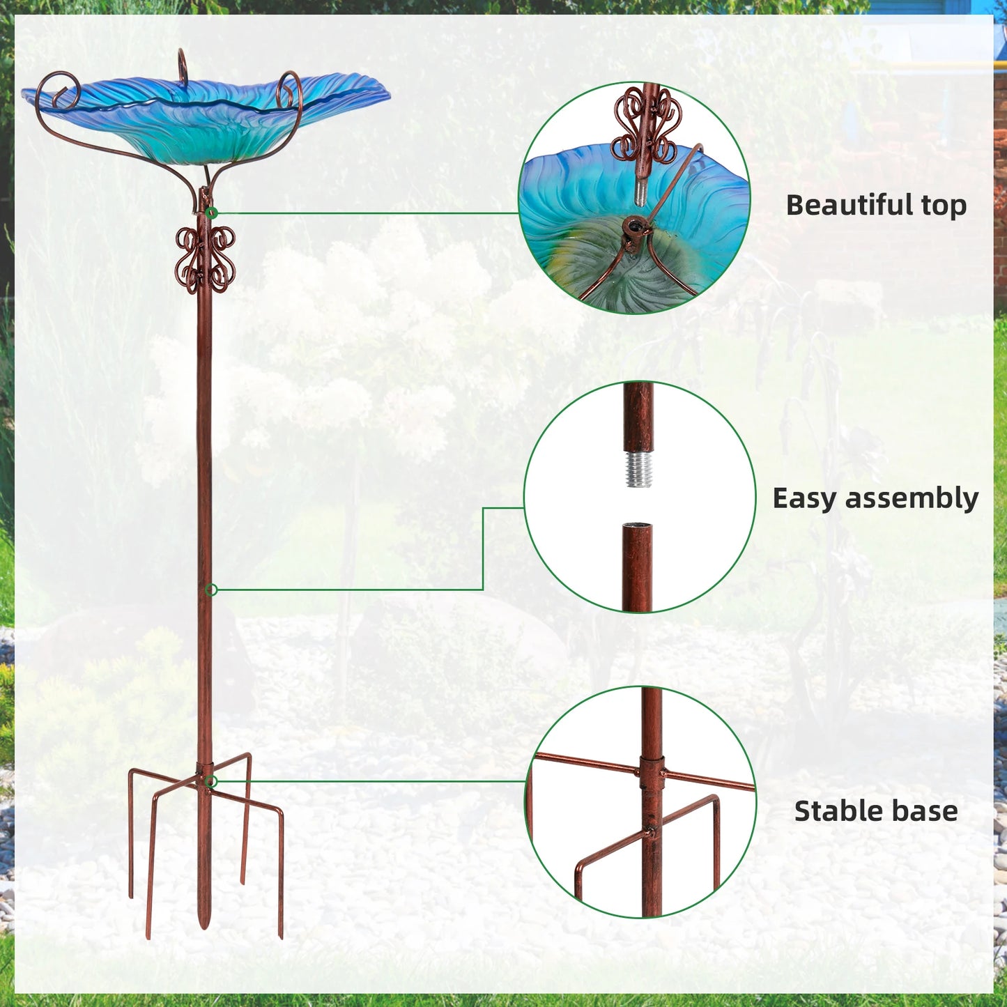 Elegant Glass Bird Bath for Yard Garden Decoration