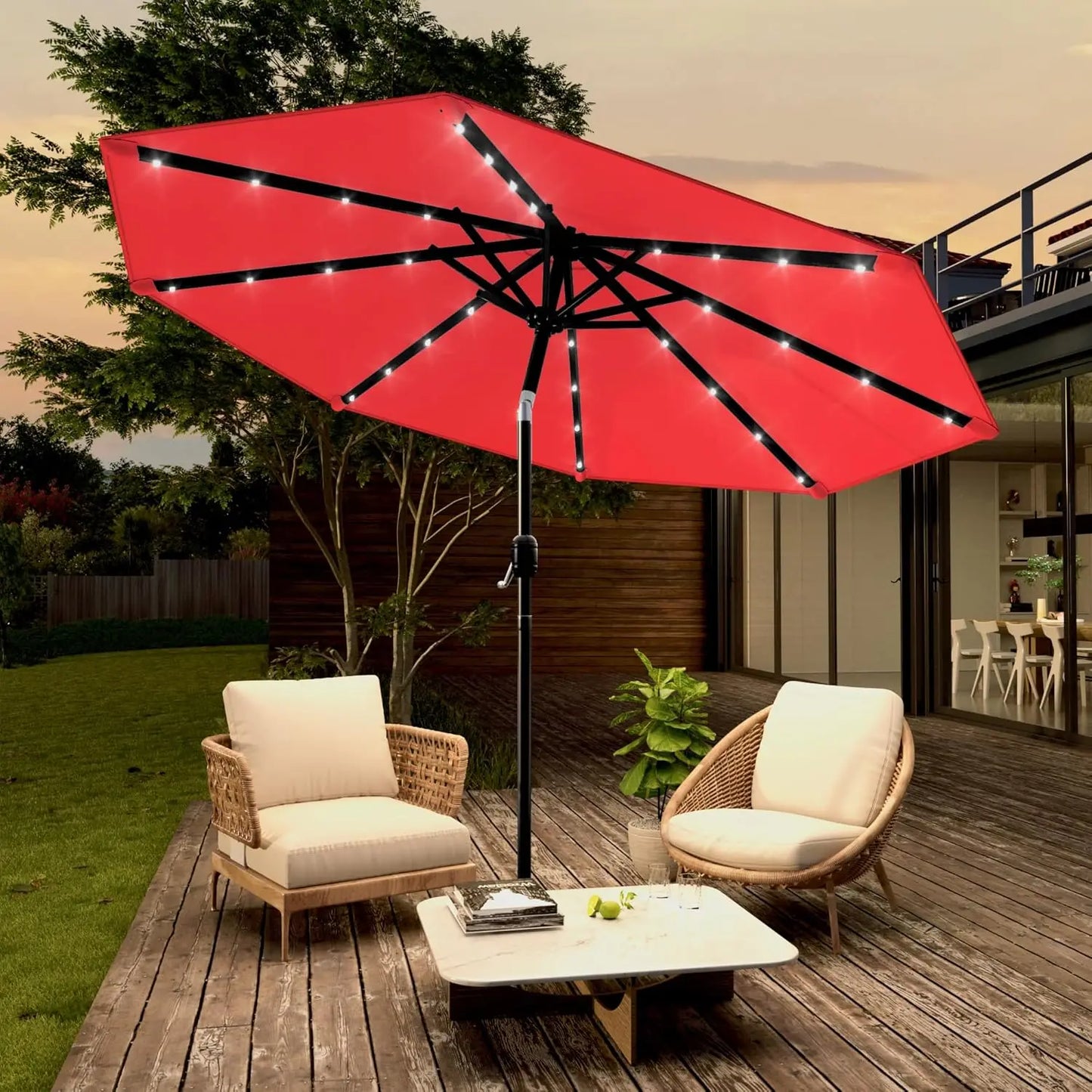 Solar Powered Patio Umbrella with 32 LED Lights and Tilt