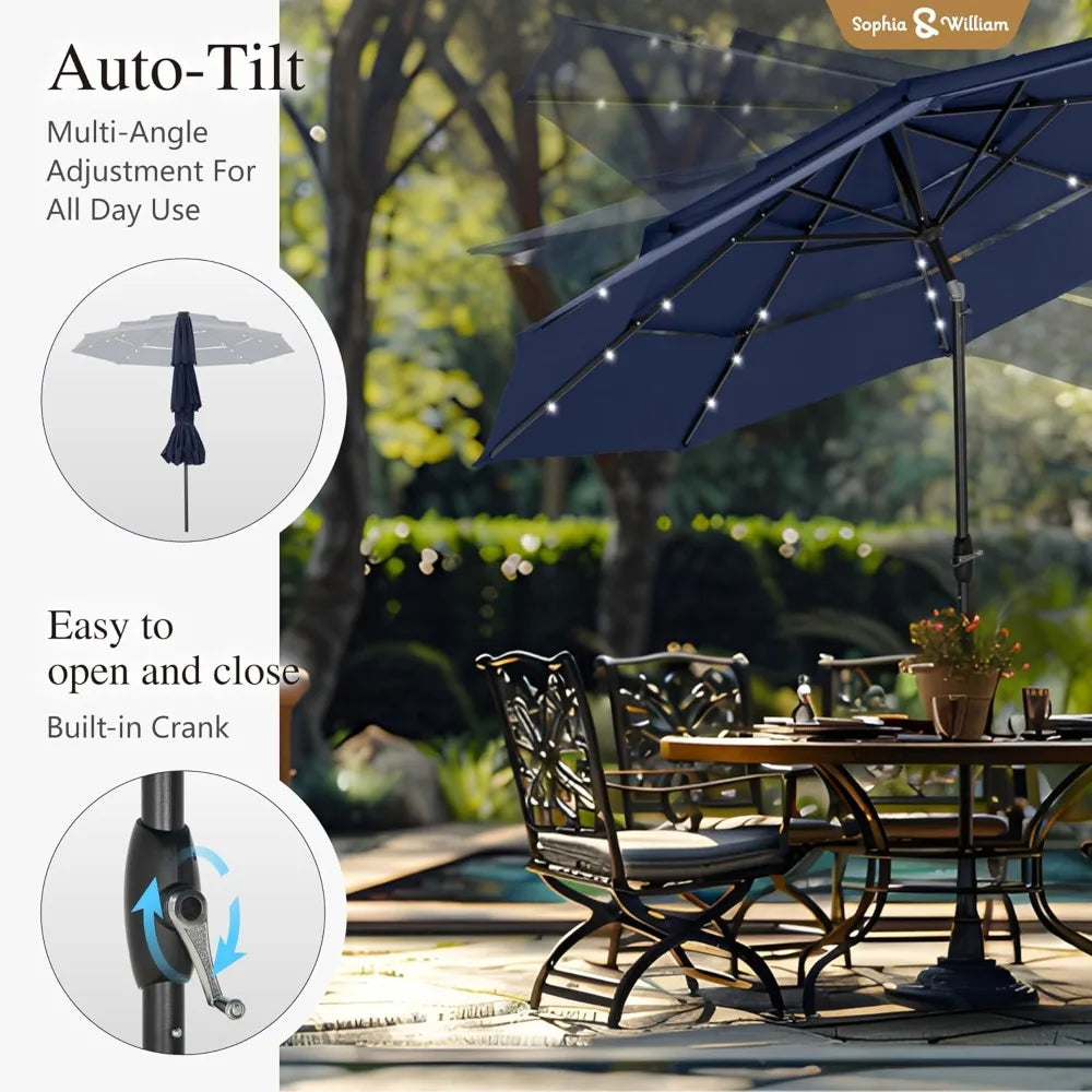 Three-Tier Ventilated Patio Umbrella with Adjustable Tilt and Lights