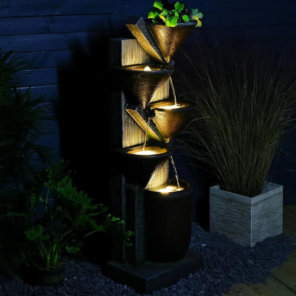 Elegant Outdoor Waterfall Fountain with LED Lights for Relaxation