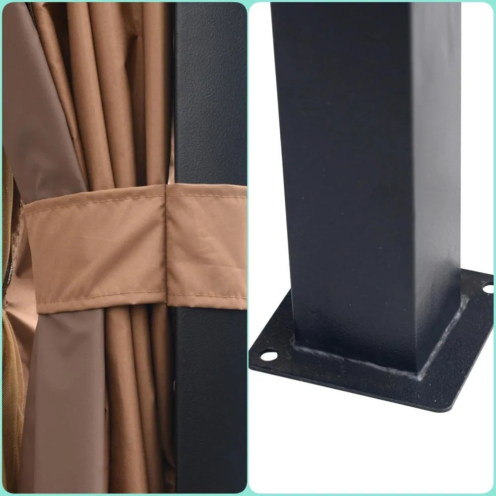 Heavy Duty Patio Gazebo with Double Roof and Privacy Curtains