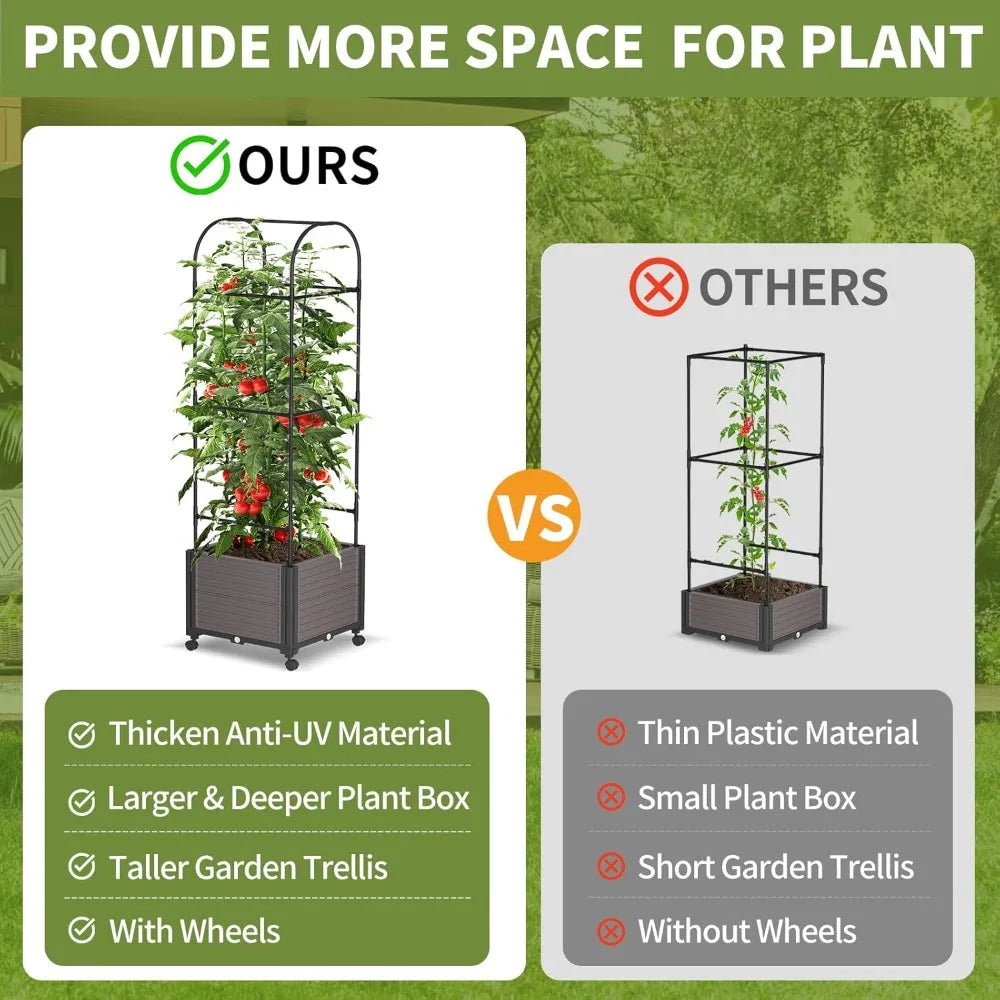 Raised Garden Bed Planter Box with Trellis for Climbing Plants