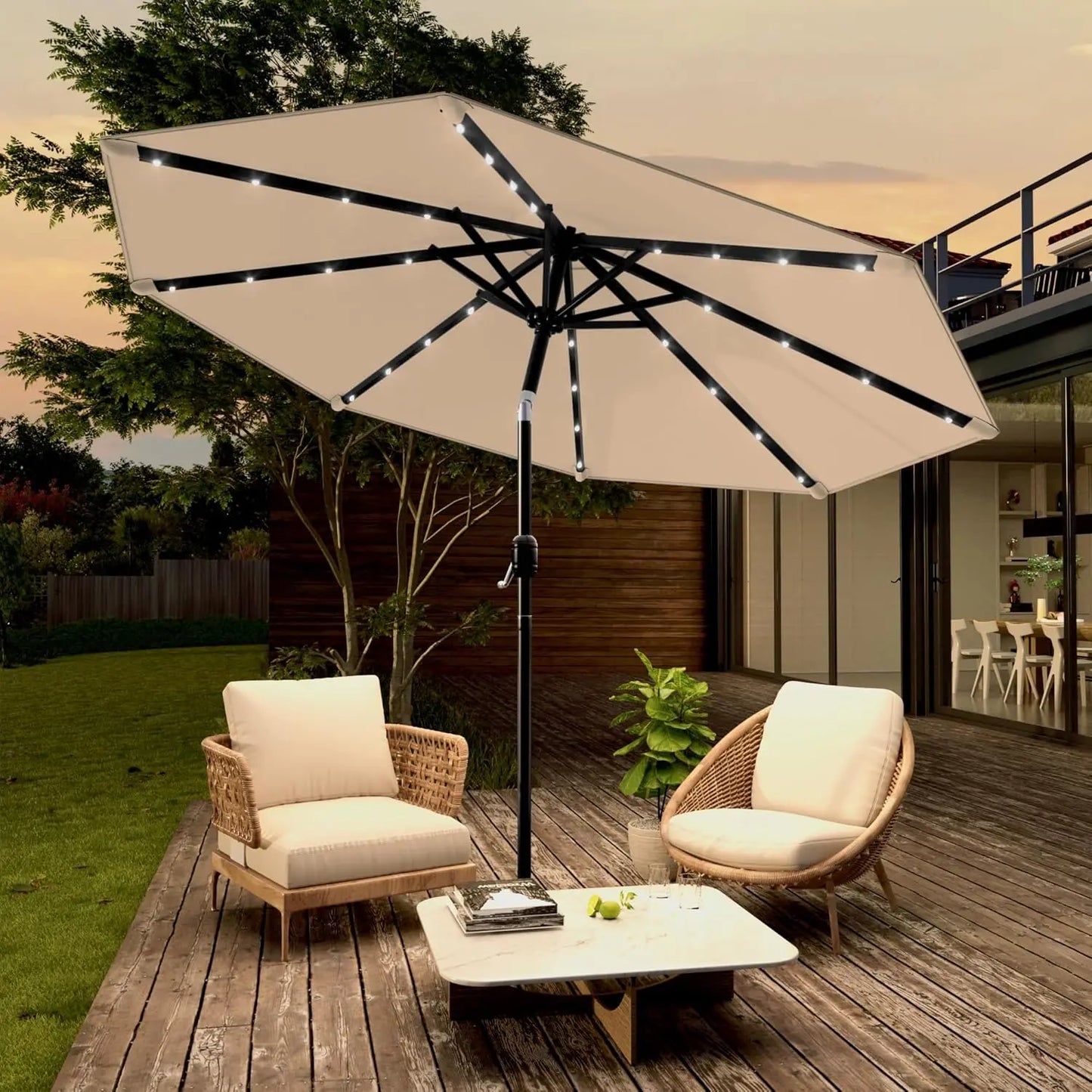 Solar Powered Patio Umbrella with 32 LED Lights and Tilt