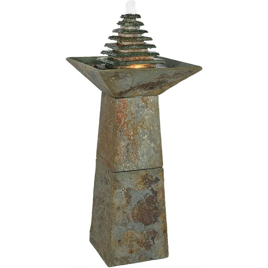 Layered Pyramid Outdoor Water Fountain with LED Lights