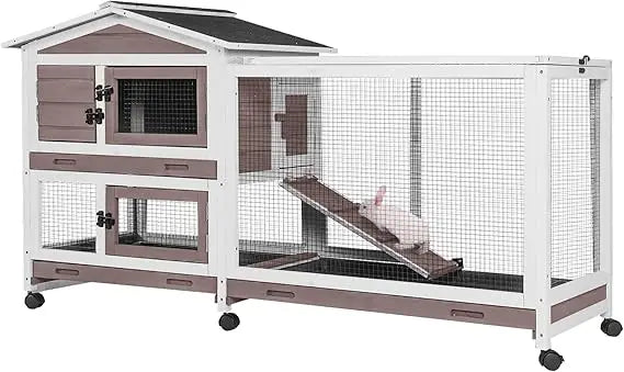 Chew-Resistant Metal Rabbit Hutch with Wheels and Leakproof Tray