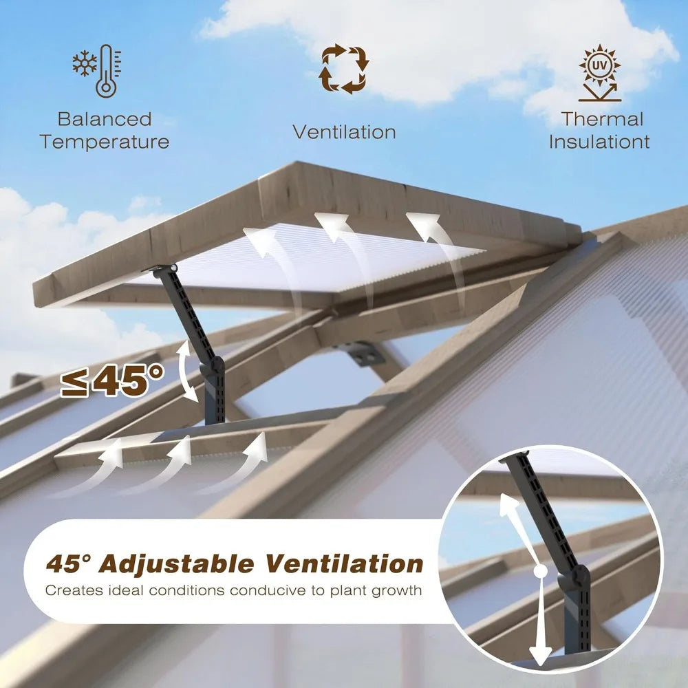 Wood Greenhouse with Lockable Door and Adjustable Ventilation