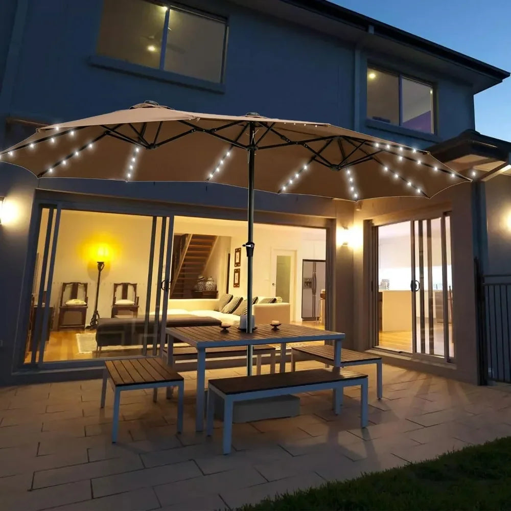 Double-Sided Patio Umbrella With Solar LED Lights
