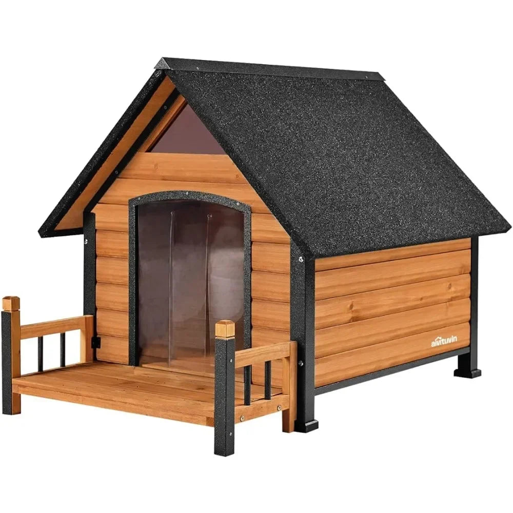 Durable Outdoor Dog Kennel with Elevated Porch and Waterproof Design