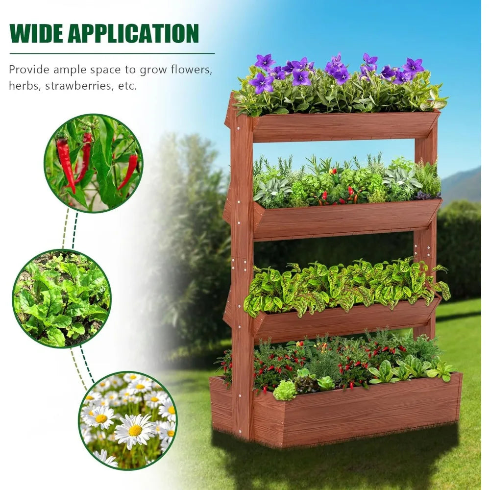 Wooden Vertical Raised Garden Bed for Flowers and Plants
