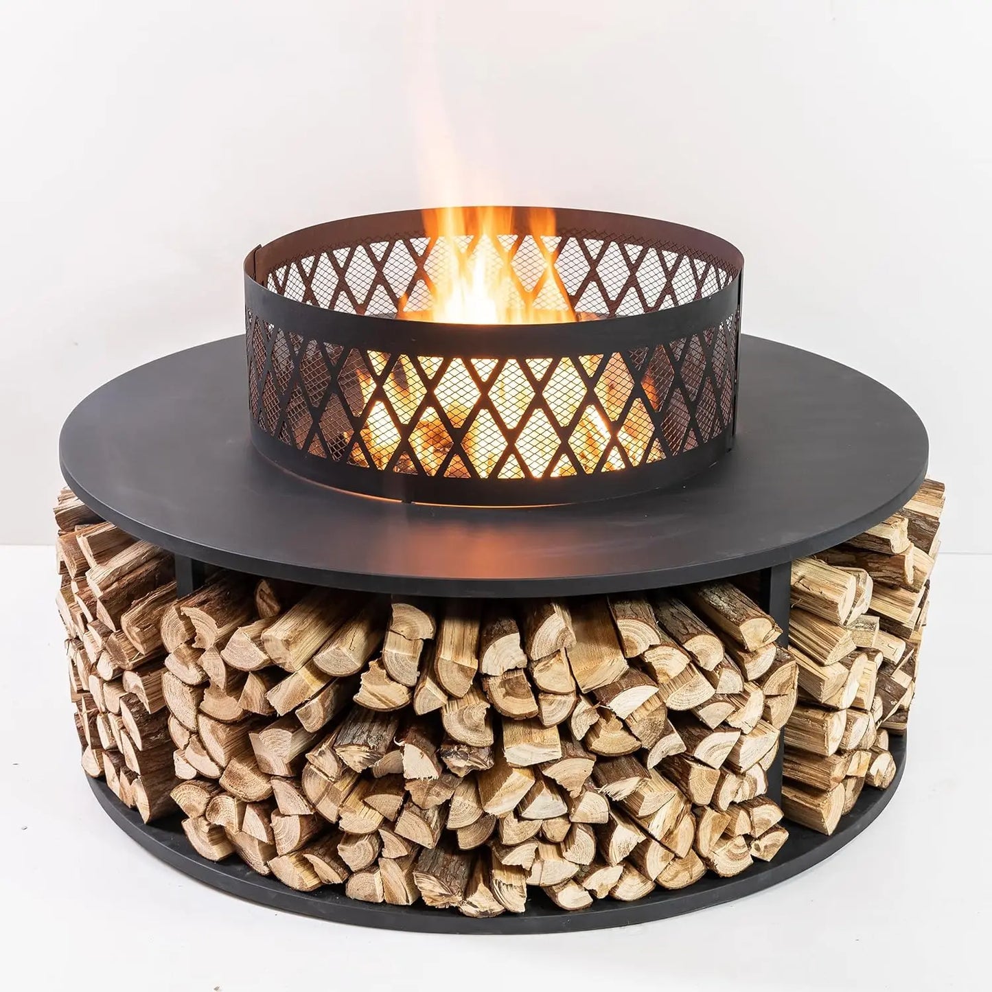 Outdoor Portable Fire Pit With Log Storage For Backyard Gatherings