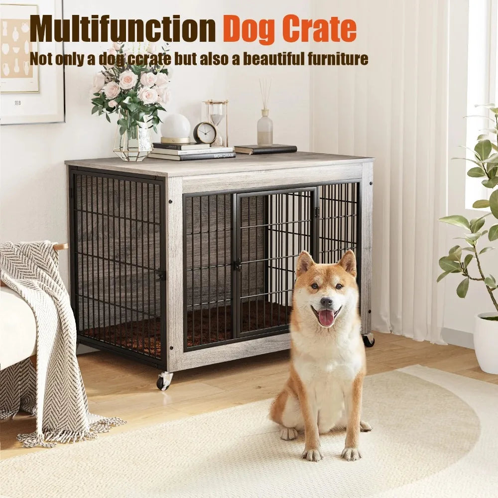 Elegant Wooden Dog Crate Furniture with Cushioned Comfort