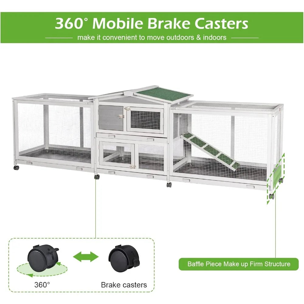 Outdoor Wooden Rabbit Hutch with Wheels for Easy Mobility