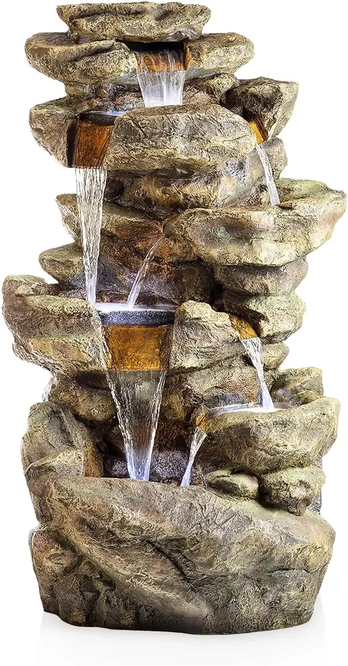 Outdoor Six-Story Fountain with LED Lights for Gardens