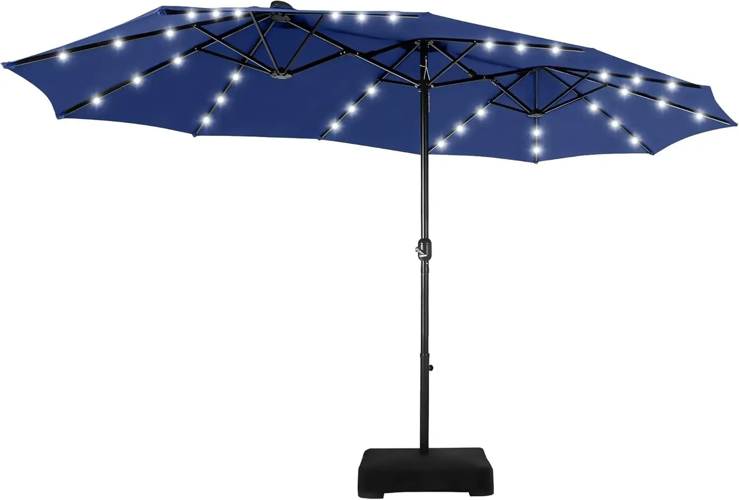 Double Sided Patio Umbrella with Solar Lights and Crank Handle