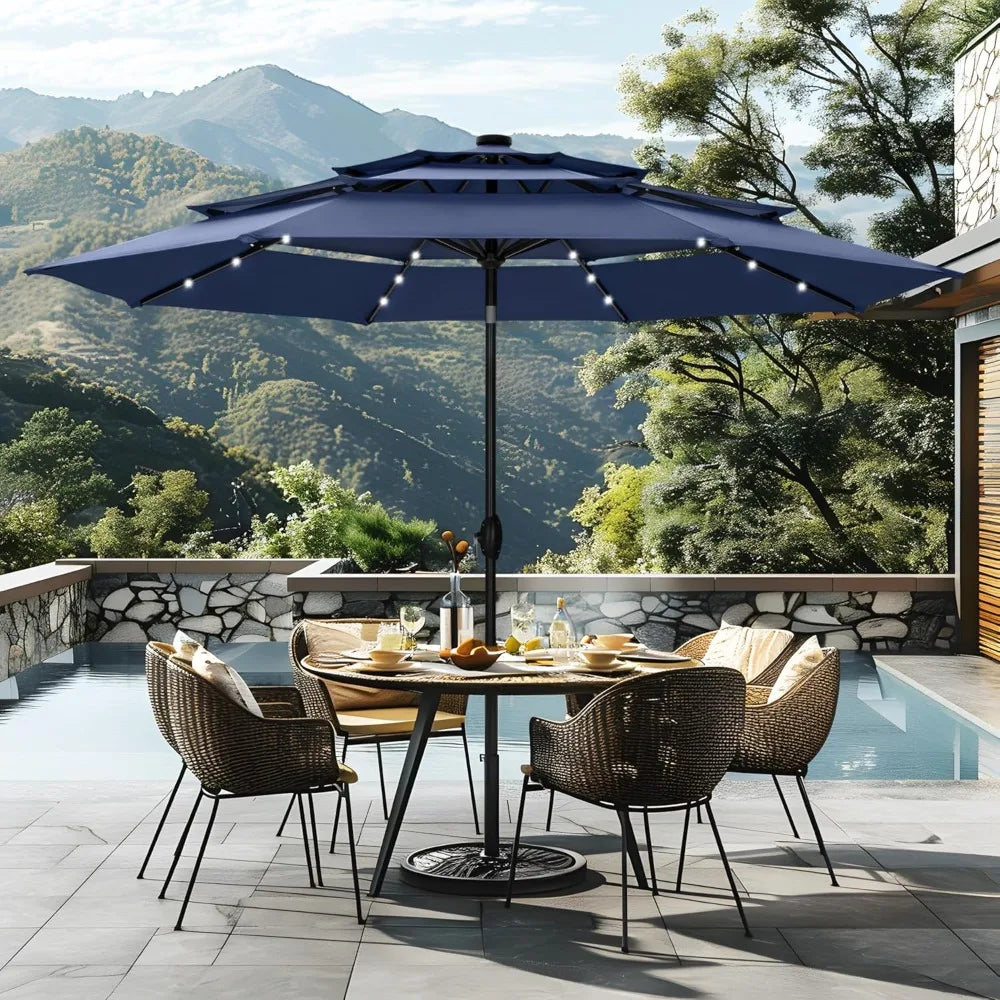 Three-Tier Ventilated Patio Umbrella with Adjustable Tilt and Lights